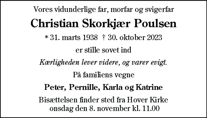 Dødsannonce for Christian Skorkjær Poulsen
