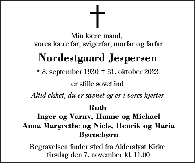 Dødsannonce for Nordestgaard Jespersen