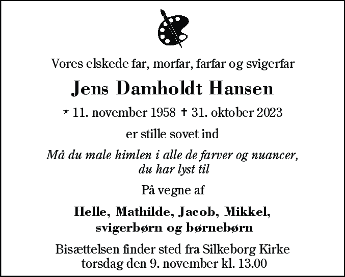 Dødsannonce for Jens Damholdt Hansen