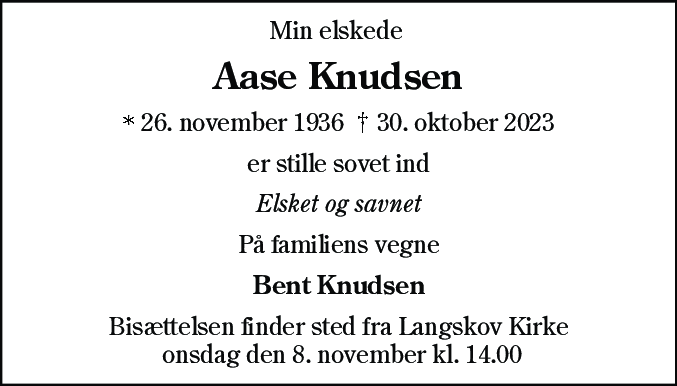 Dødsannonce for Aase Knudsen