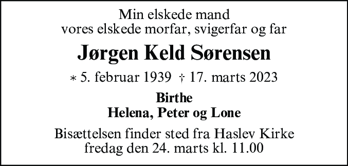 Dødsannonce for Jørgen Keld Sørensen