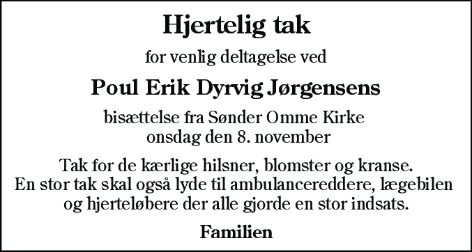 Dødsannonce for Poul Erik Dyrvig Jørgensen