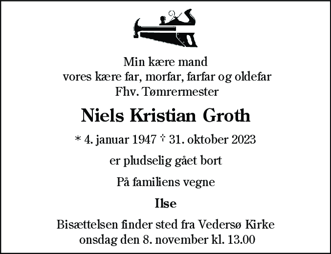 Dødsannonce for Niels Kristian Groth
