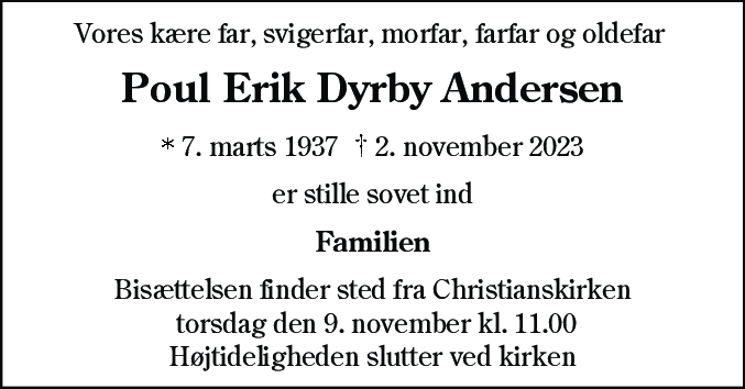 Dødsannonce for Poul Erik Dyrby Andersen