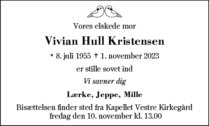 Dødsannonce for Vivian Hull Kristensen