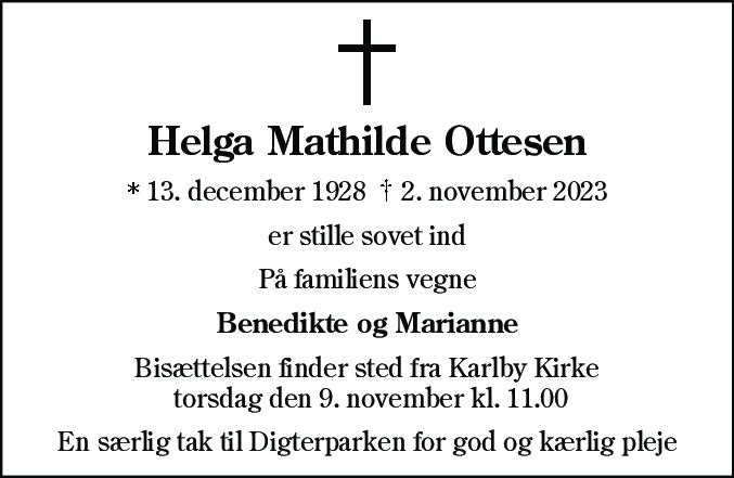 Dødsannonce for Helga Mathilde Ottesen