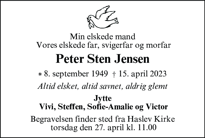 Dødsannonce for Hans Peter Sten Jensen