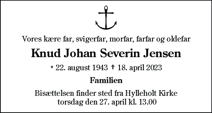 Dødsannonce for Knud Johan Severin Jensen