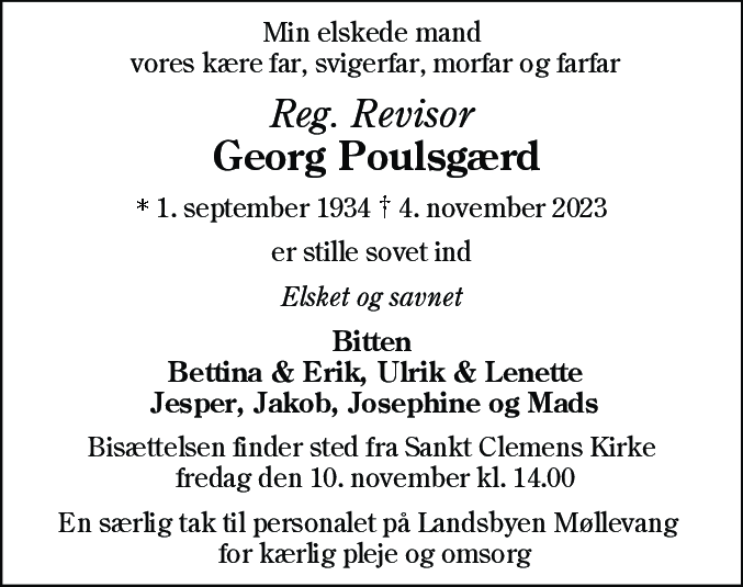 Dødsannonce for Georg Poulsgærd