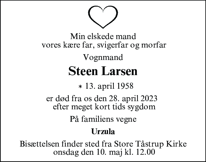 Dødsannonce for Steen Larsen