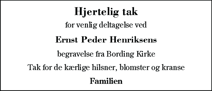 Dødsannonce for Ernst Peder Henriksen