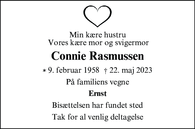Dødsannonce for Connie Rasmussen