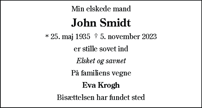 Dødsannonce for John Holger Smidt