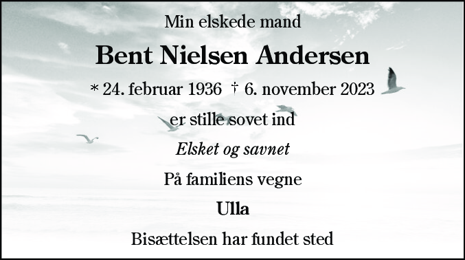 Dødsannonce for Bent Nielsen Andersen