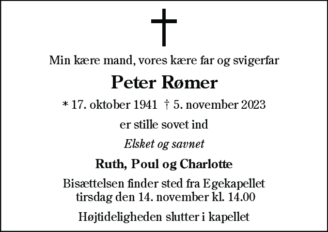 Dødsannonce for Peter Rømer