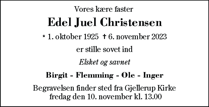 Dødsannonce for Edel Juel Christensen