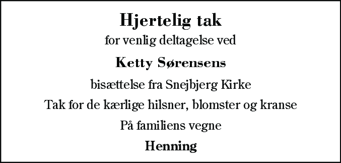 Dødsannonce for Ketty Sørensen