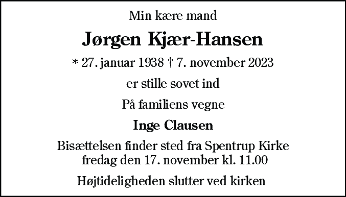 Dødsannonce for Jørgen Kjær-Hansen