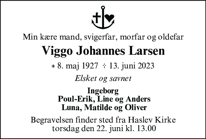 Dødsannonce for Viggo Johannes Larsen