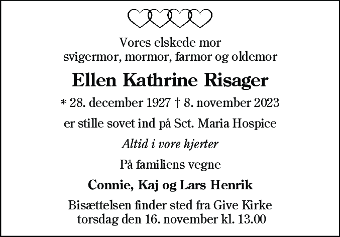 Dødsannonce for Ellen Kathrine Risager