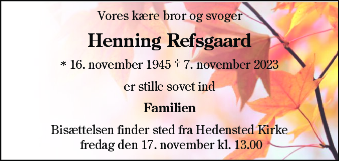 Dødsannonce for Henning Refsgaard