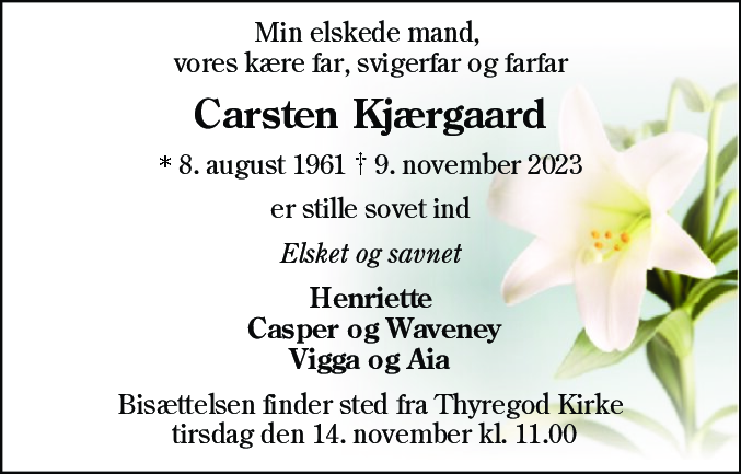 Dødsannonce for Carsten Kjærgaard