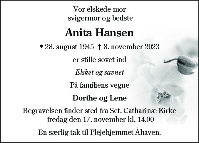Dødsannonce for Anita Hansen
