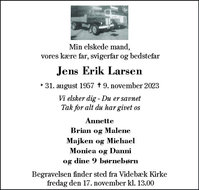 Dødsannonce for Jens Erik Larsen