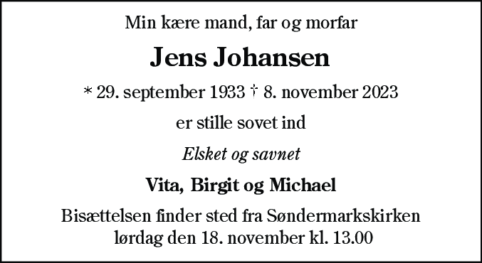 Dødsannonce for Jens Johansen