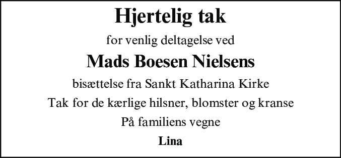 Dødsannonce for Mads Boesen Nielsen