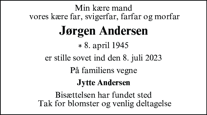 Dødsannonce for Jørgen Andersen