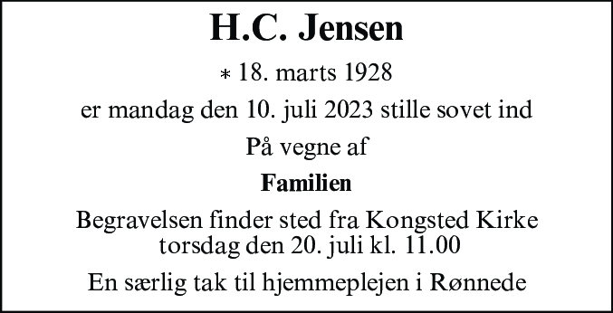 Dødsannonce for Hans Christian Jensen