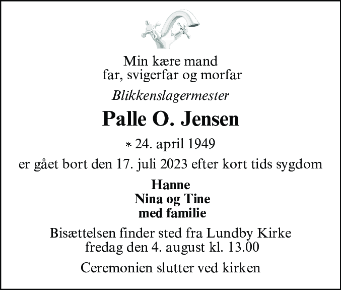 Dødsannonce for Palle Ove Jensen