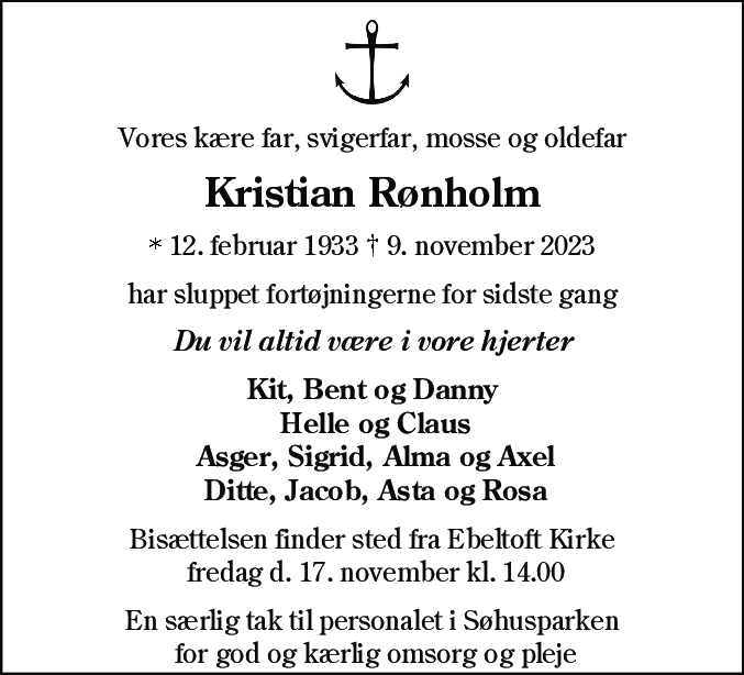 Dødsannonce for Kristian Rønholm
