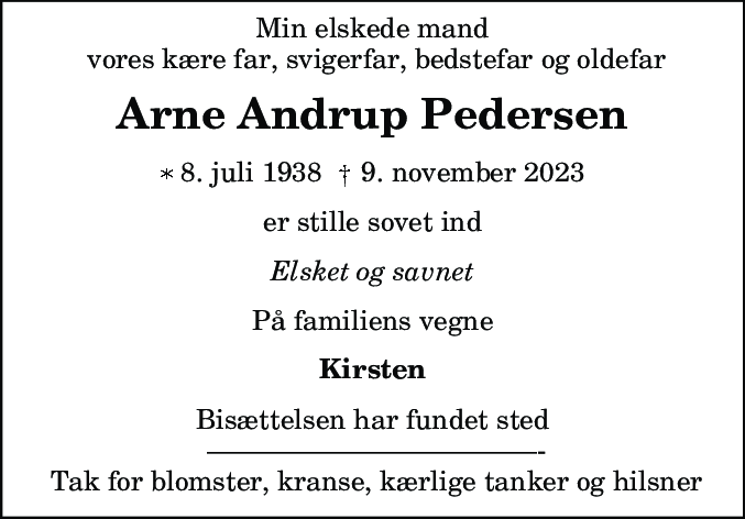 Dødsannonce for Arne Andrup Pedersen