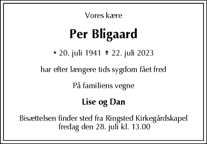 Dødsannonce for Per Bligaard