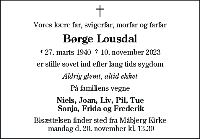 Dødsannonce for Børge Lousdal