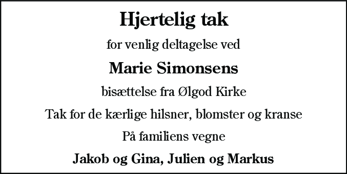 Dødsannonce for Marie Simonsen