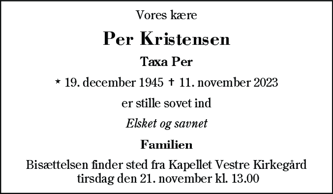 Dødsannonce for Per Kristensen