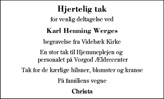 Dødsannonce for Karl Henning Werge