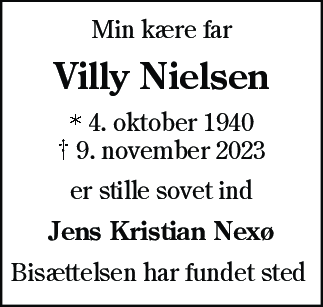 Dødsannonce for Villy Nielsen