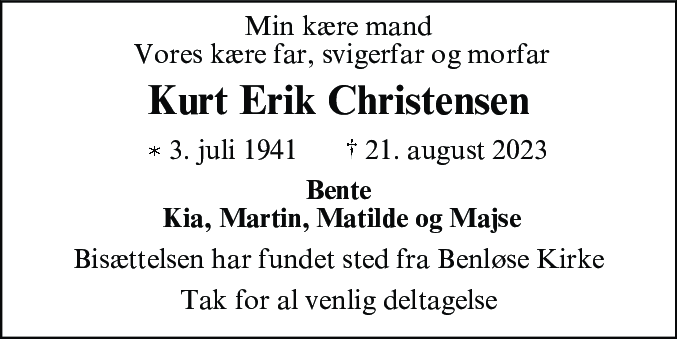 Dødsannonce for Kurt Erik Christensen