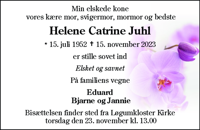 Dødsannonce for Helene Catrine Juhl