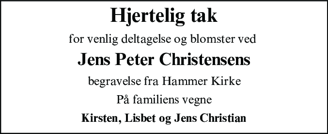 Dødsannonce for Jens Peter Christensen
