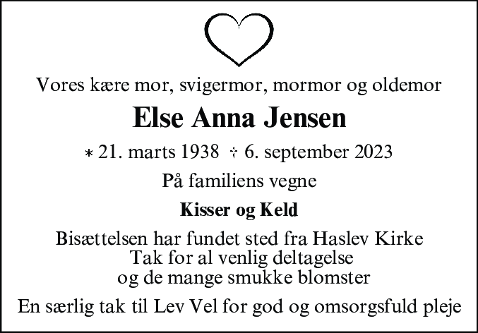Dødsannonce for Else Anna Jensen