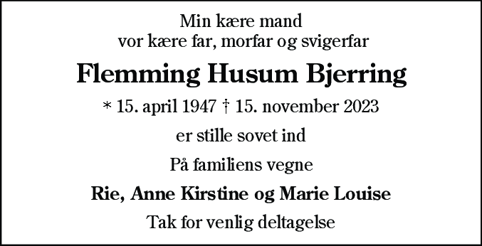 Dødsannonce for Flemming Husum Bjerring