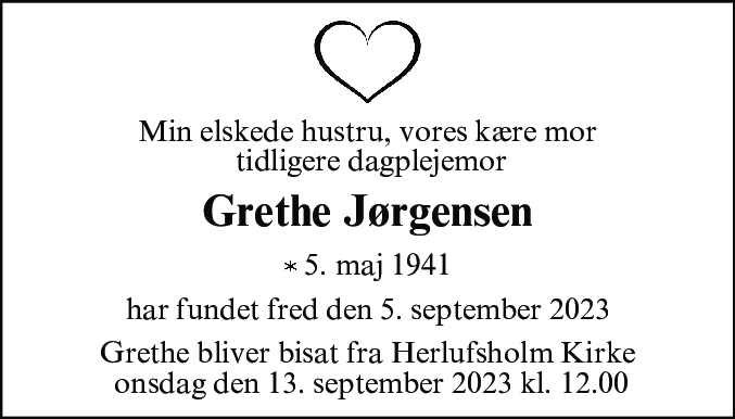 Dødsannonce for Grethe Jørgensen