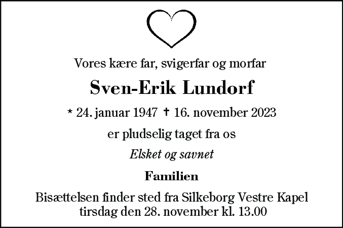 Dødsannonce for Sven-Erik Lundorf