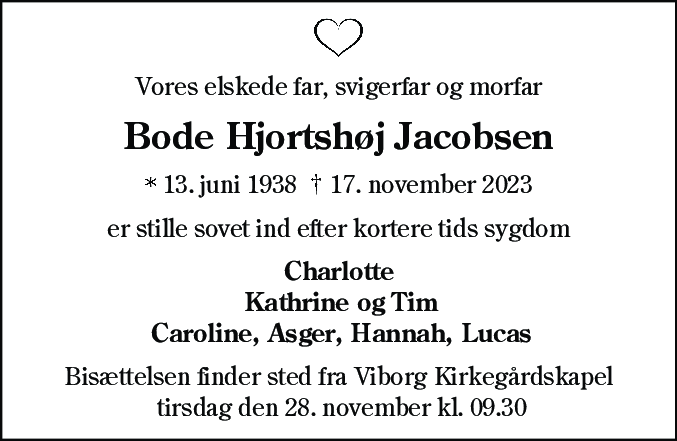 Dødsannonce for Bode Hjortshøj Jacobsen
