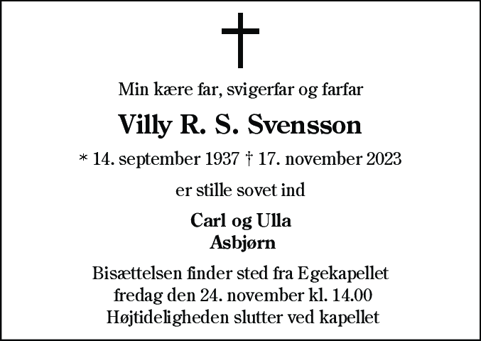 Dødsannonce for Villy Robert Staunstrup Svensson
